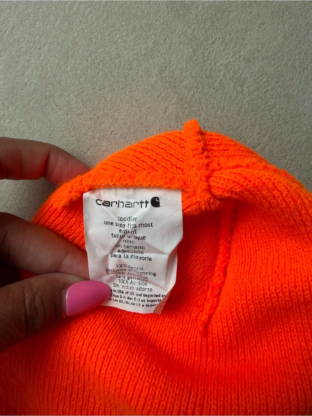Carhartt Kids Bright Orange Cuffed Beanie with Logo Patch toddler size
